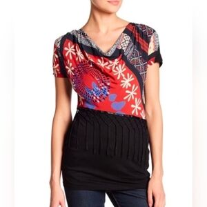 Desigual Ofelia Floral Print Fringe Top NWOT Sz S
